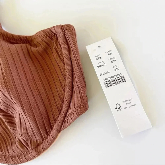 J Crew Wide rib french bikini top in Appalachian Brown Bra Size 38C NWT - Picture 4 of 8